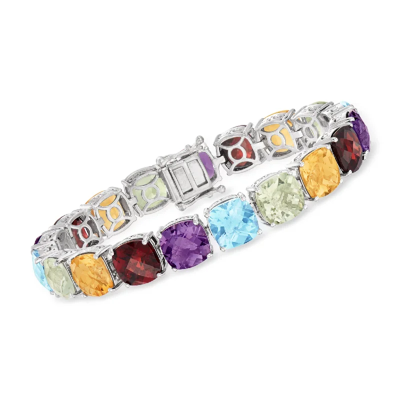 Long layered bracelets for ladies -Ross-Simons Multi-Gemstone Tennis Bracelet in Sterling Silver