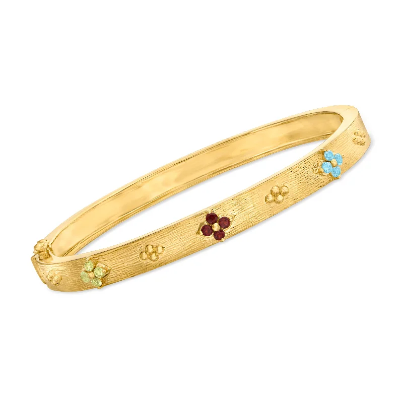 Ladies retro style bracelets -Ross-Simons Multi-Gemstone Floral Bangle Bracelet in 18kt Gold Over Sterling