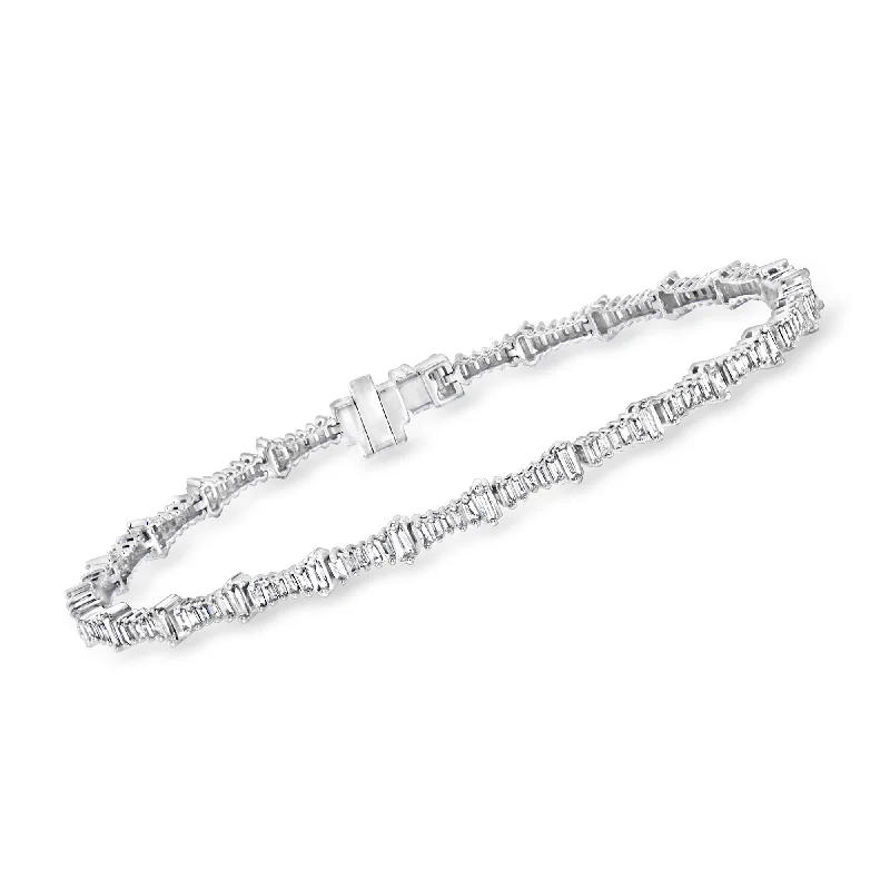 Ladies boho beaded bracelets -Ross-Simons Baguette Diamond Bracelet in 14kt White Gold