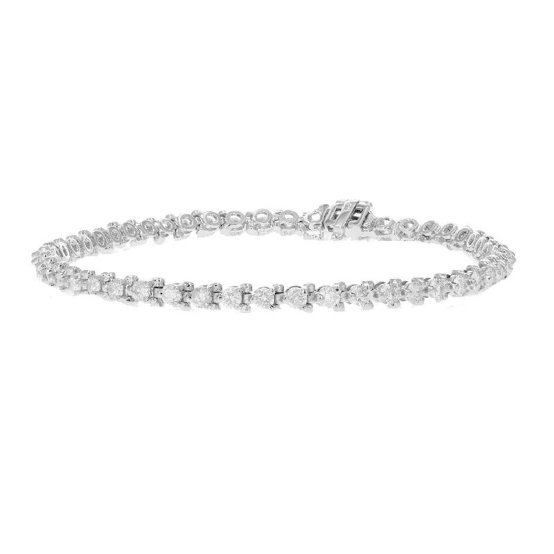 Chunky statement bracelets for women -3 cttw I1-I2 Certified Diamond Bracelet 14K White Gold G-H 3 Prong Round 7 Inch