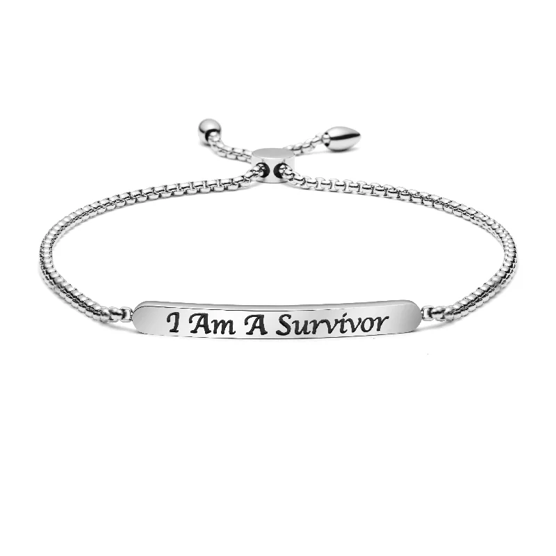 Modern layered bracelets for women -I Am A Survivor Adjustable Chain Link Bar Bangle