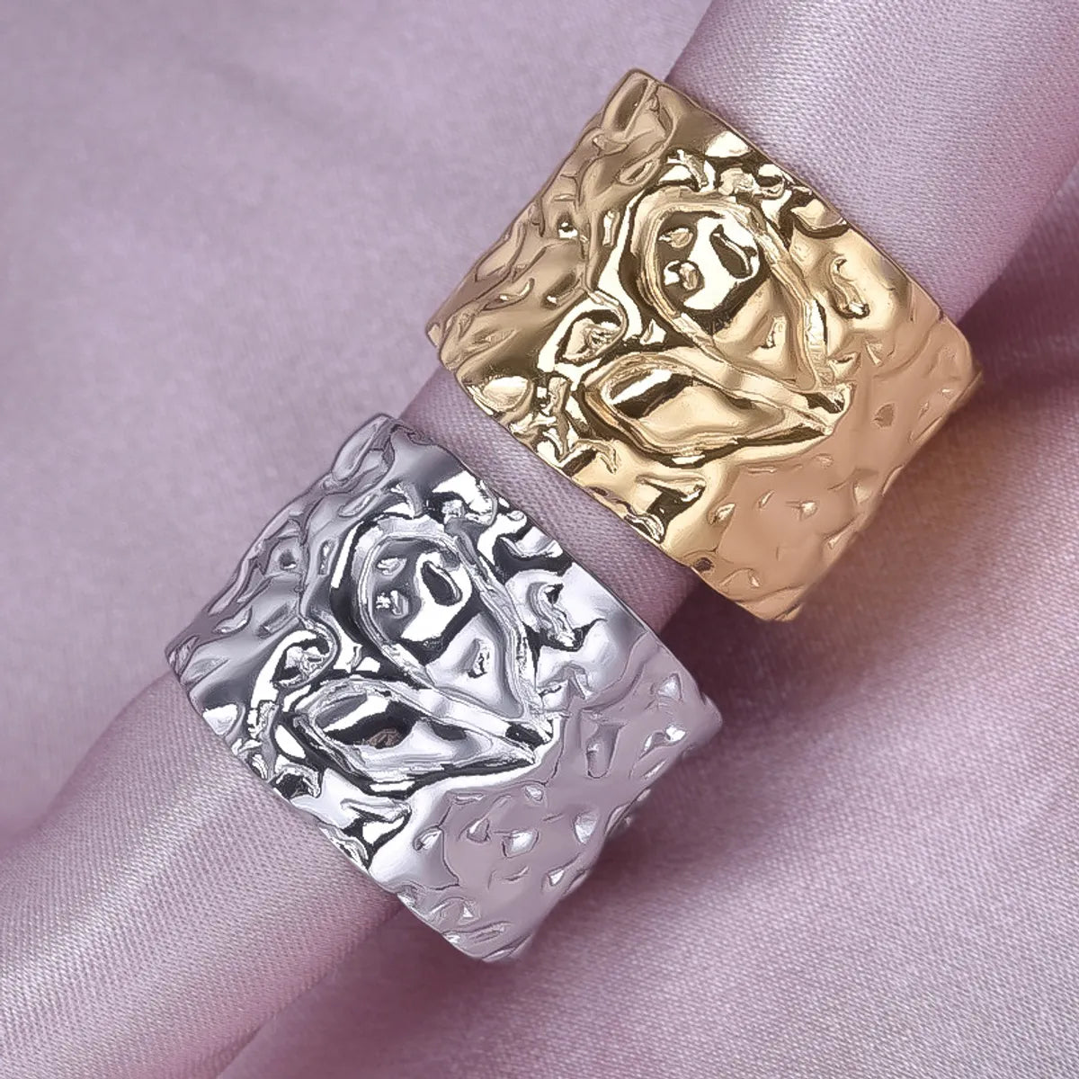 ladies rings small size fit -Wholesale Jewelry Simple Style Solid Color 304 Stainless Steel 18K Gold Plated Irregular Polishing Rings