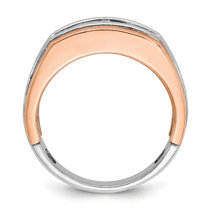 ladies rings affordable luxury -14K White/Rose Gold Ibgoodman White And Rose Men'S Polished Satin Grooved 5-Stone Ring