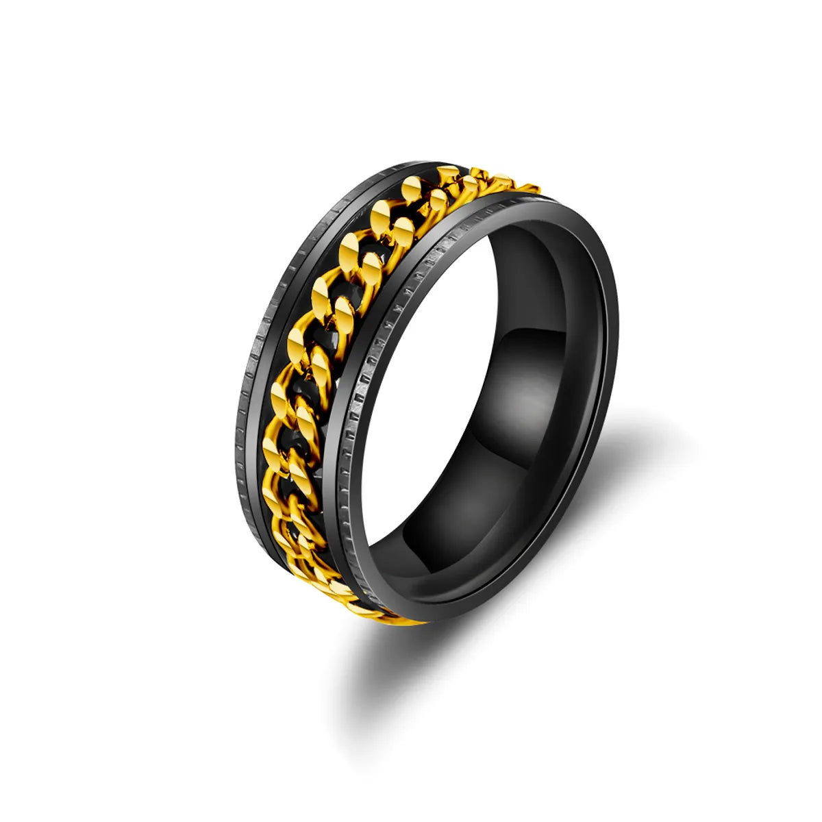 Embossed Chain Ring Black Background Gold Necklace