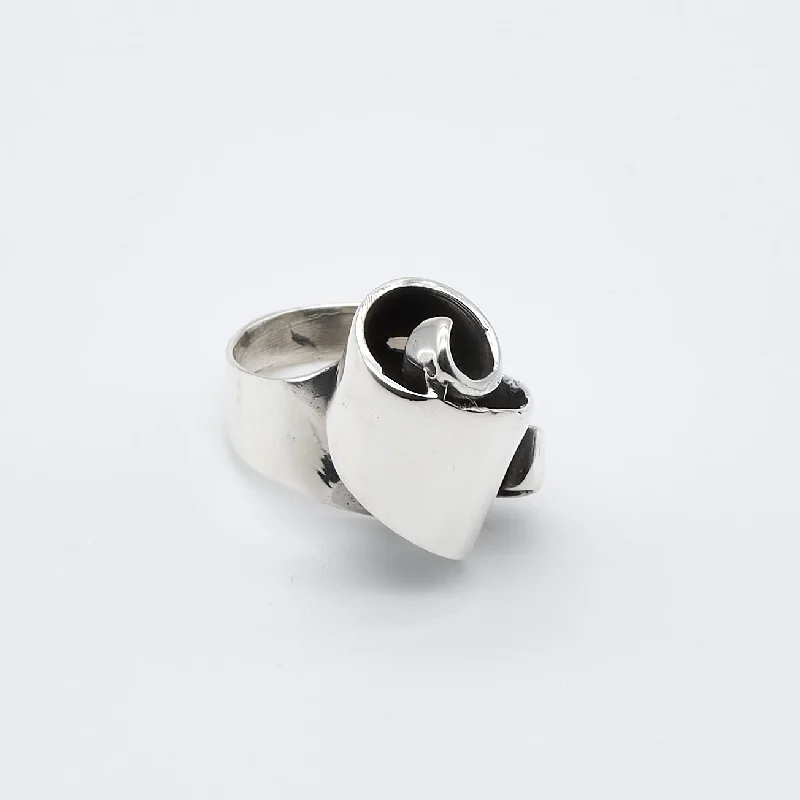 ladies rings dramatic bold style -Flat Coiled Silver Ring