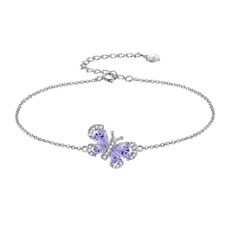 Ladies floral charm bracelets -Butterfly Bracelet Birthstone June Alexandrite Crystal Women Girls Jewelry Birthday Gift