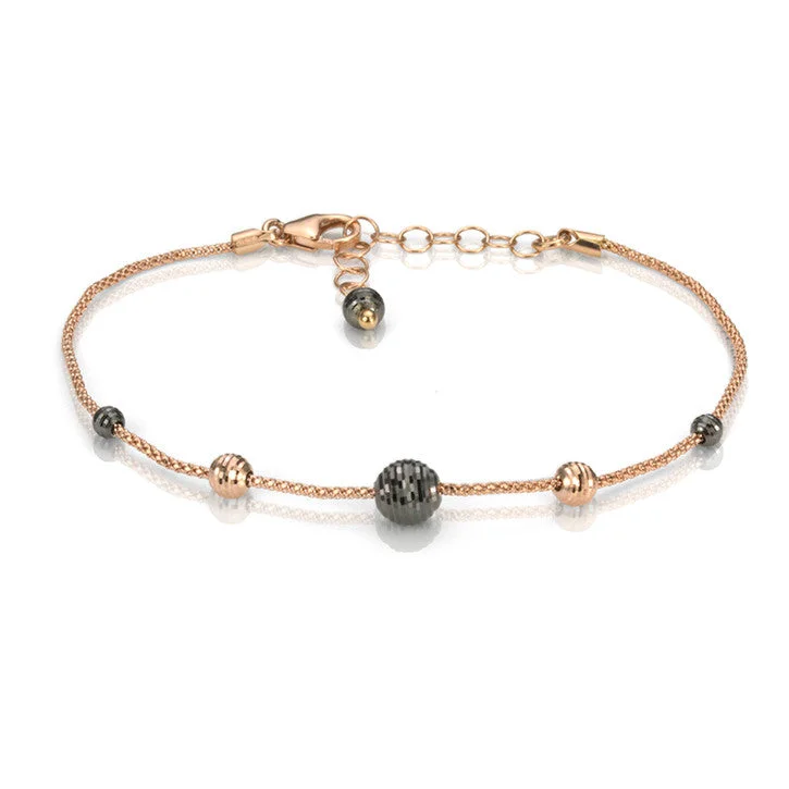 Dainty chain bracelets for women -18K Pink and Black Gold Sphere Charm Bracelet