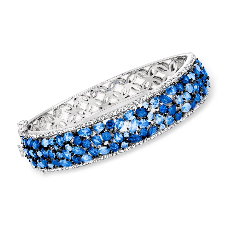 Dainty tennis bracelets for women -Ross-Simons Simulated Sapphire and CZ Bangle Bracelet in Sterling Silver