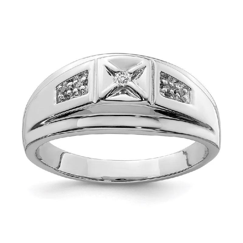 ladies rings romantic delicate style -Sterling Silver Rhodium Plated Diamond Men's Ring