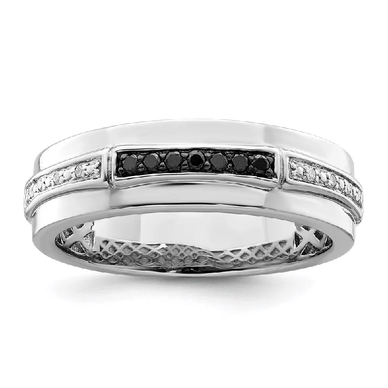 ladies rings for proposal gift -White Night Sterling Silver Rhodium-plated White and Black Diamond Men's Ring