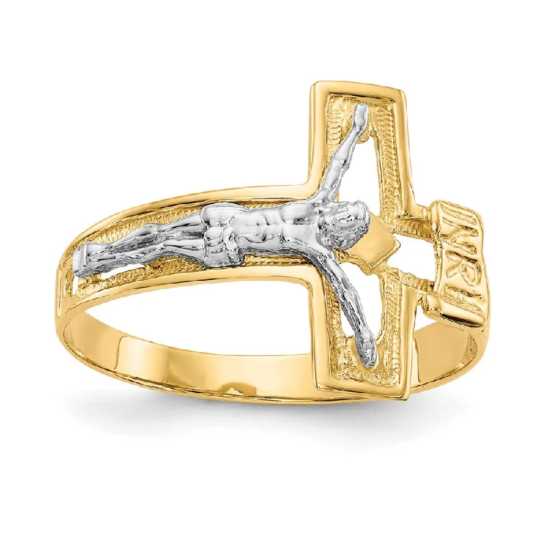 ladies rings for office elegance -14K Two-Tone Gold Crucifix Men's Ring