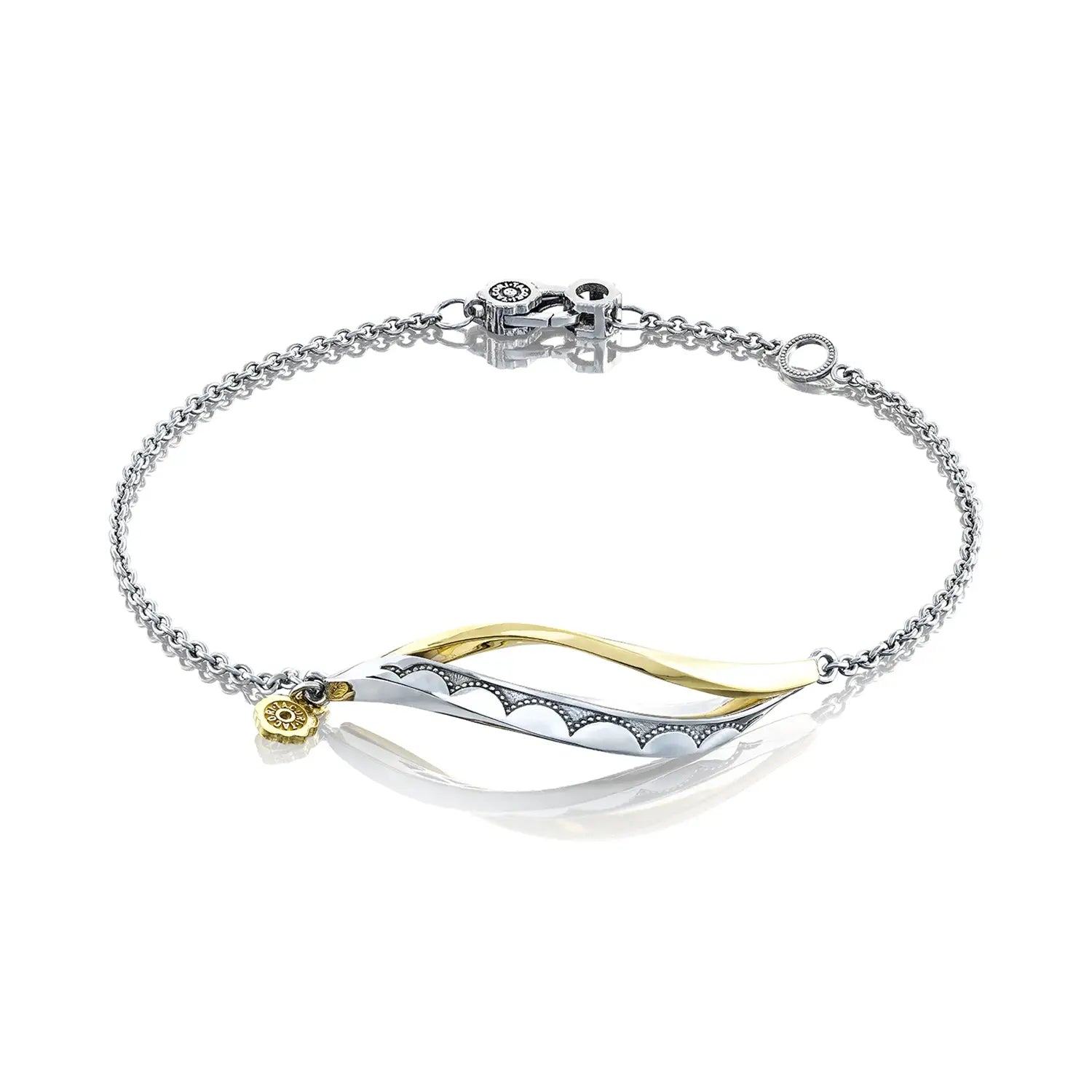 Ladies sterling silver bracelets -Tacori Crescent Silver and 18K Yellow Gold Cove Single Wave Bracelet