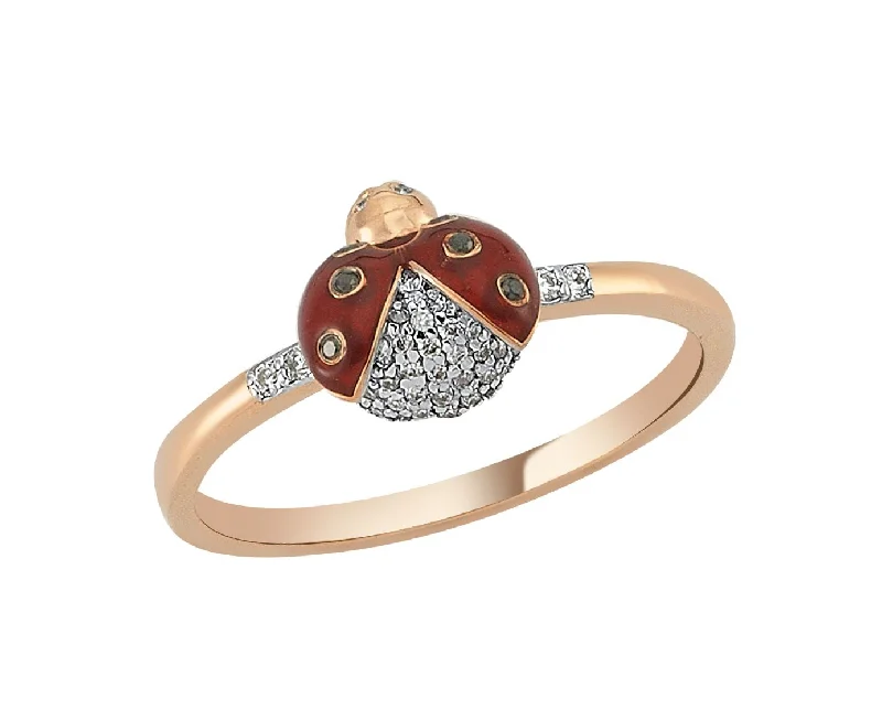 ladies rings with opal shimmer -LADYBUG GOLD DIAMOND RING