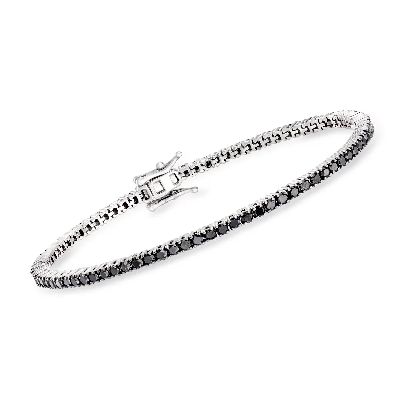 Classic diamond cuff bracelets for ladies -Ross-Simons Black Diamond Tennis Bracelet in Sterling Silver