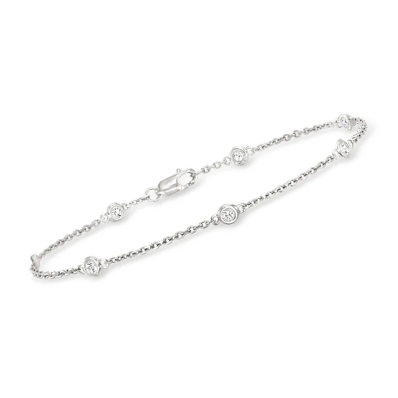 Trendy charm bracelets for women -Ross-Simons Bezel-Set Diamond Station Bracelet in Sterling Silver