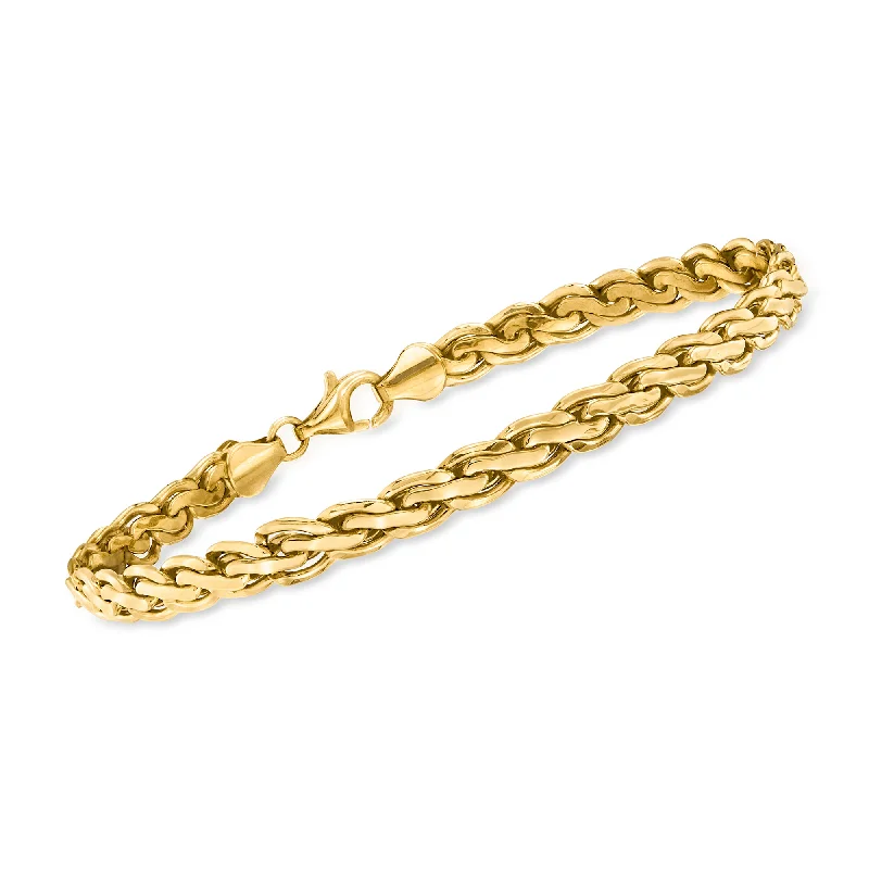 Modern cuff bracelets for ladies -Ross-Simons 14kt Yellow Gold Flat Rope-Chain Bracelet