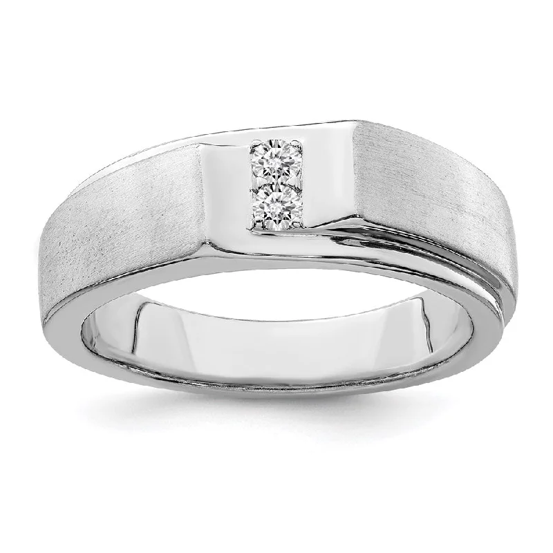 ladies rings for office elegance -Sterling Silver Rhodium Plated Satin and Polished Diamond Men's Ring