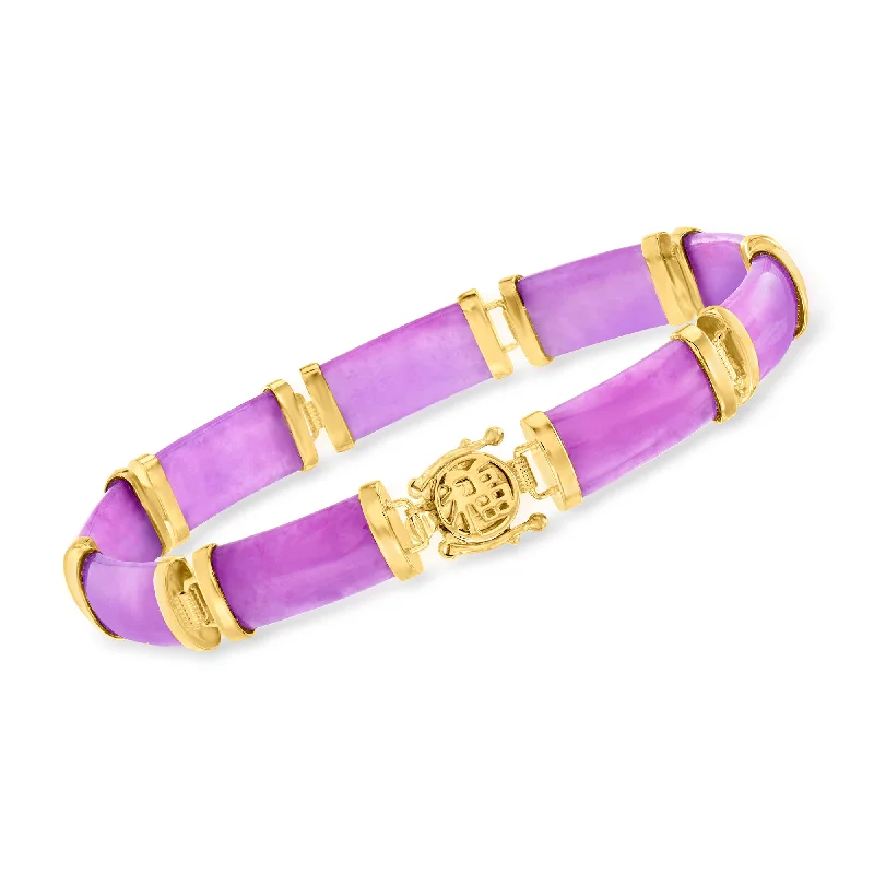 Minimalist silver bracelets for women -Ross-Simons Purple Jade Chinese Symbol Bracelet in 18kt Gold Over Sterling