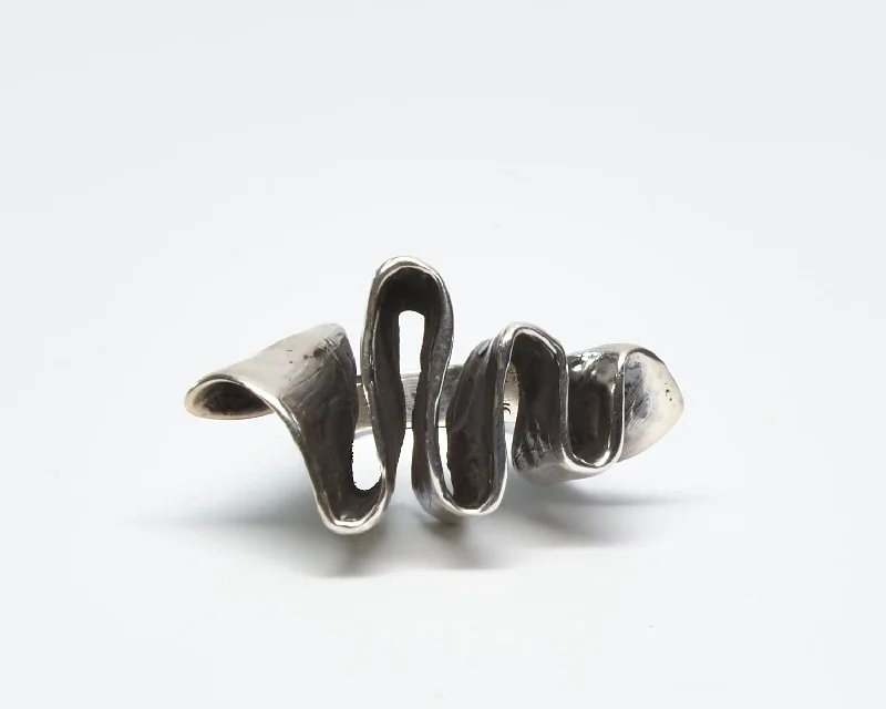 ladies rings dainty subtle charm -Oxidized Silver Ribbon Ring