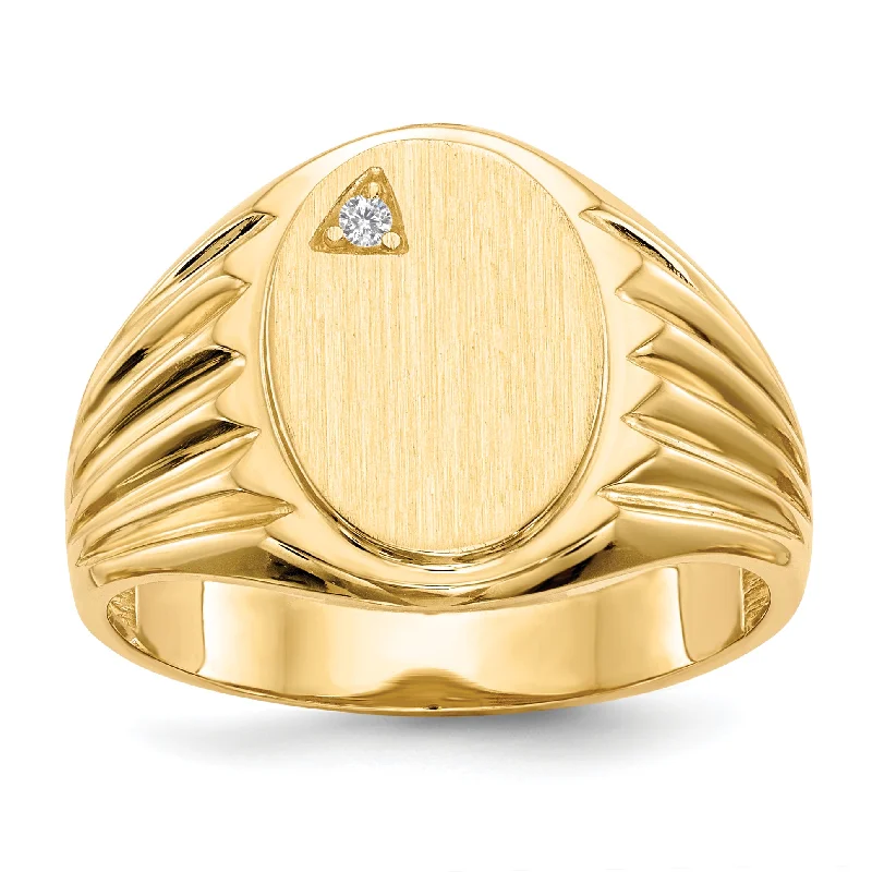 ladies rings layered stackable look -14K Yellow Gold 13.5X10.0mm Open Back Aaa Diamond Men'S Signet Ring