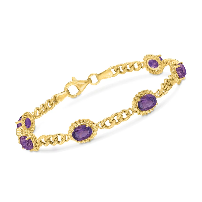 Ladies asymmetrical bracelets -Ross-Simons Amethyst Link Bracelet in 18kt Gold Over Sterling Silver