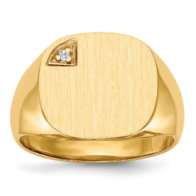 ladies rings for party glamour -14K Yellow Gold 15.0X15.0mm Closed Back Aa Diamond Men'S Signet Ring