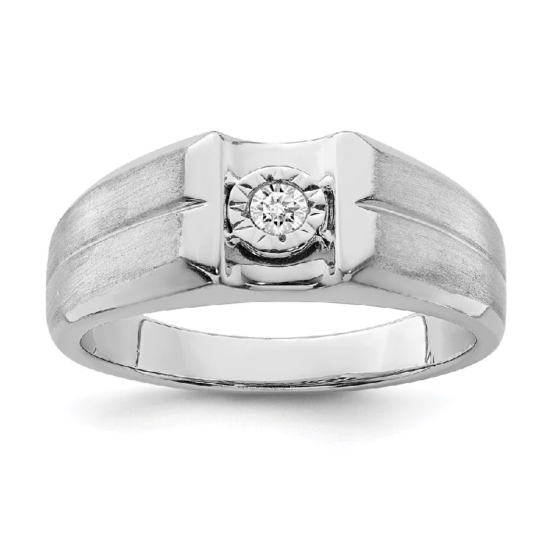 ladies rings with zircon shine -Sterling Silver Rhodium Plated Diamond Men's Ring