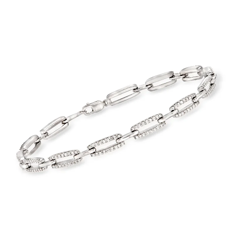 Ladies vintage bangle bracelets -Ross-Simons Diamond Paper Clip Link Bracelet in Sterling Silver