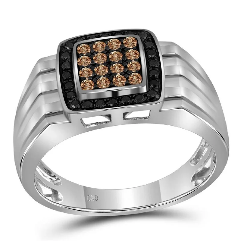 ladies rings for fashion lovers -1/2 Ct. Natural Black and Brown Diamond Men's Statement Ring in 10K White Gold