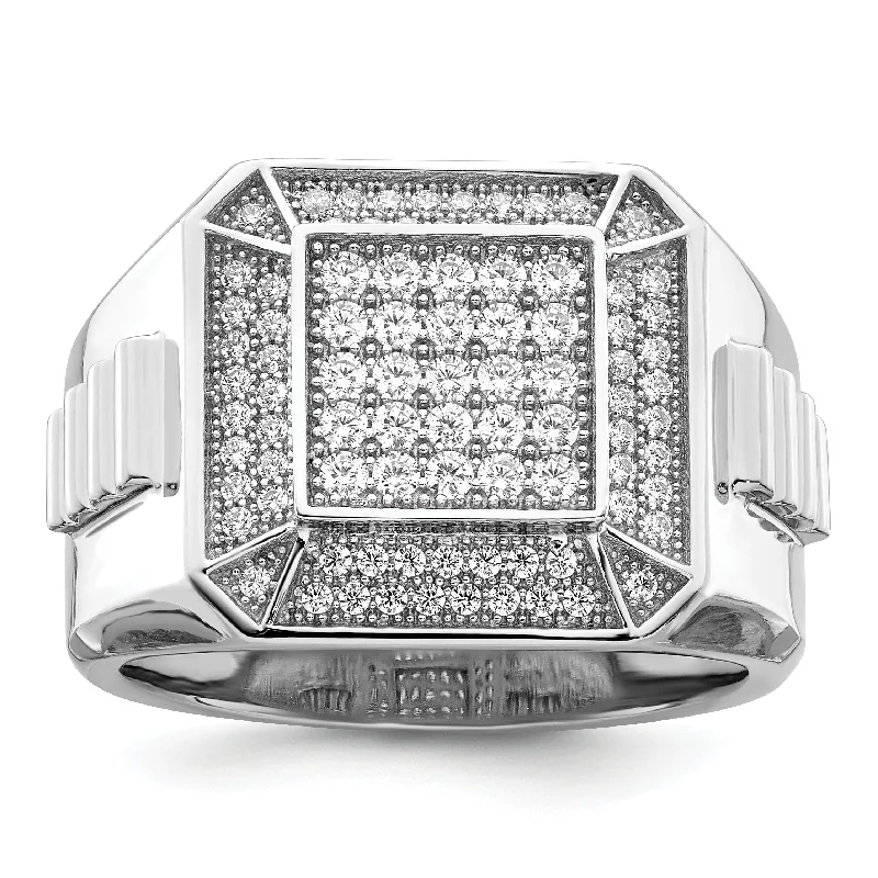 ladies rings for bold fashion -Sterling Silver Brilliant Embers Rhodium-Plated 89 Stone Micro Pav Cz Polished Men'S Ring