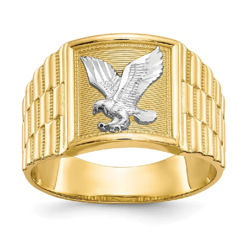 ladies rings with black diamond -10K Yellow Gold & Rhodium Men's Eagle Ring