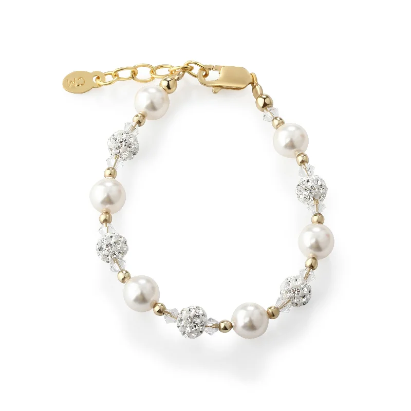 Simple gold bracelets for ladies -14K Gold Plated Simulated Pearl and Sparkling Stardust Children's Bracelet