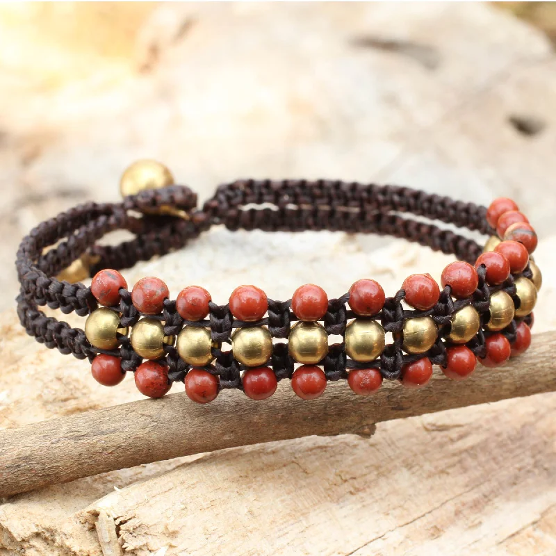 Rose gold bracelets for women -Crimson Joy Red Jasper and Brass Wristband Bracelet