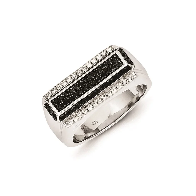 ladies rings for engagement proposal -Sterling Silver Rhodium Plated Black and White Diamond Men's Ring