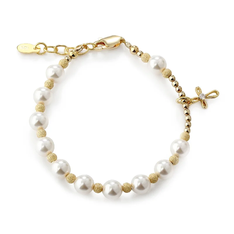 Vintage-inspired bracelets for ladies -14K Gold-Plated Rosary Bracelet First Communion Gift for Girls