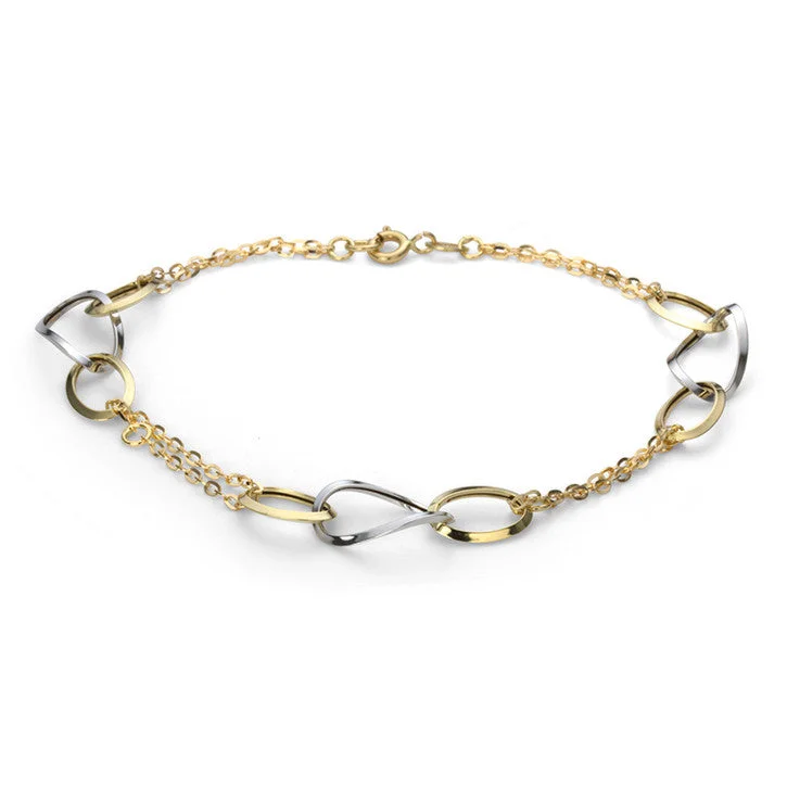 Bold statement bracelets for ladies -18K Yellow Gold Rolo Link Bracelet with Two Tone Curved Hoops