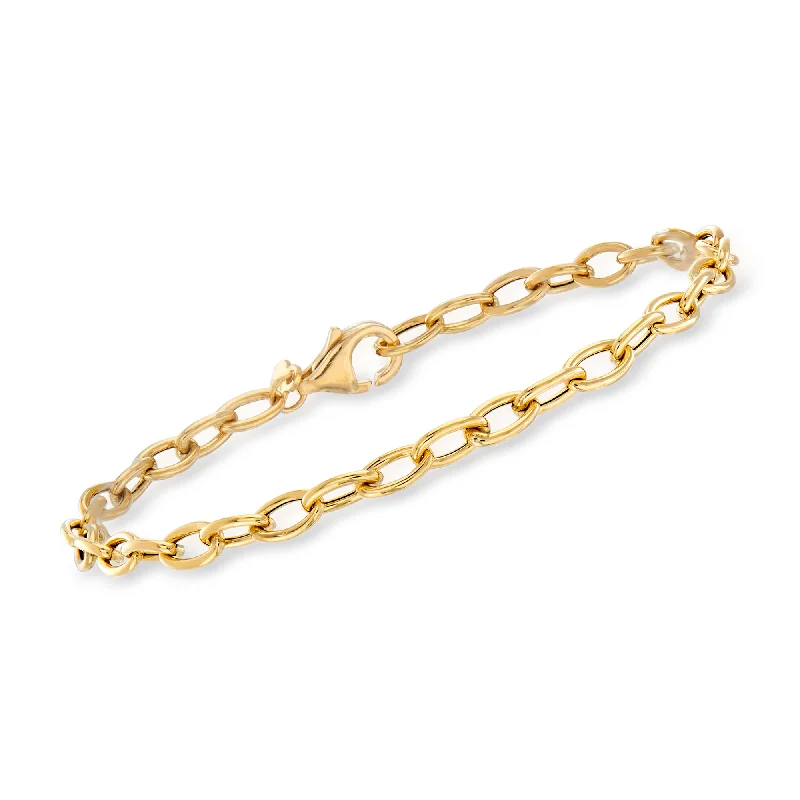 Affordable bracelets for women -Ross-Simons Italian 4mm 18kt Yellow Gold Oval Cable-Link Bracelet