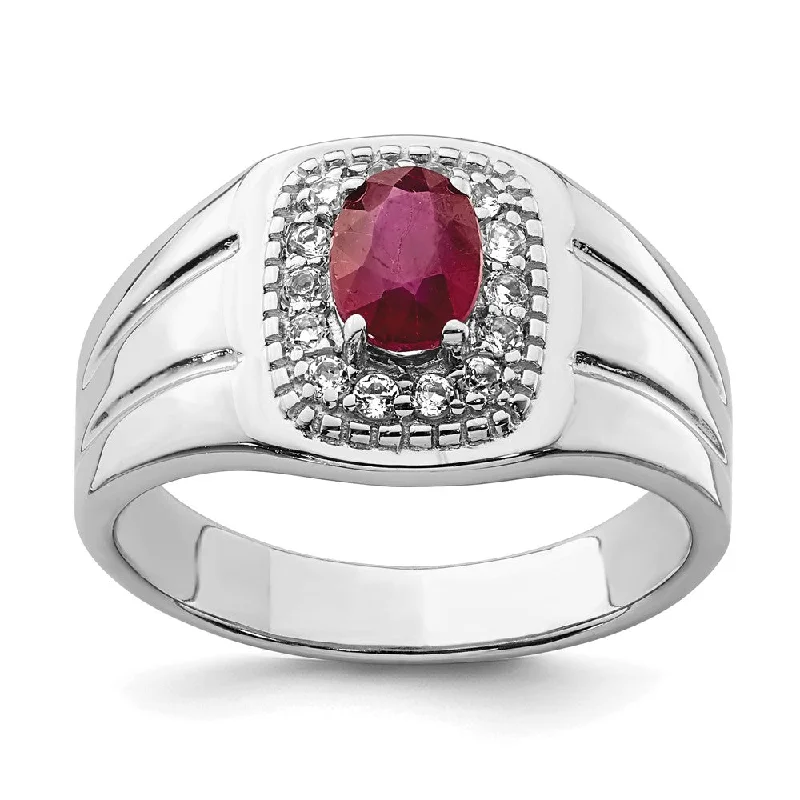 ladies rings for fashion lovers -Sterling Silver Men's African Ruby and White Topaz Ring