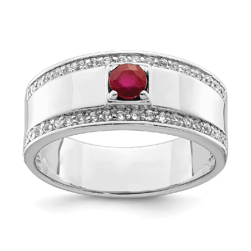 ladies rings elegant gold tone -Sterling Silver Men's African Ruby and White Topaz Ring