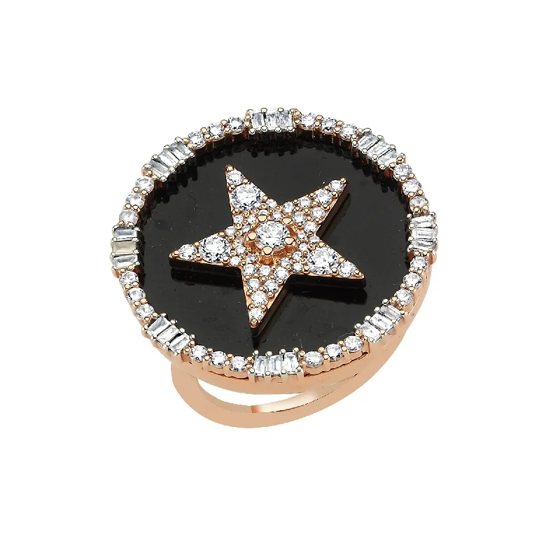 ladies rings adjustable fit size -SIRIUS STAR XL BLACK GOLD DIAMOND RING