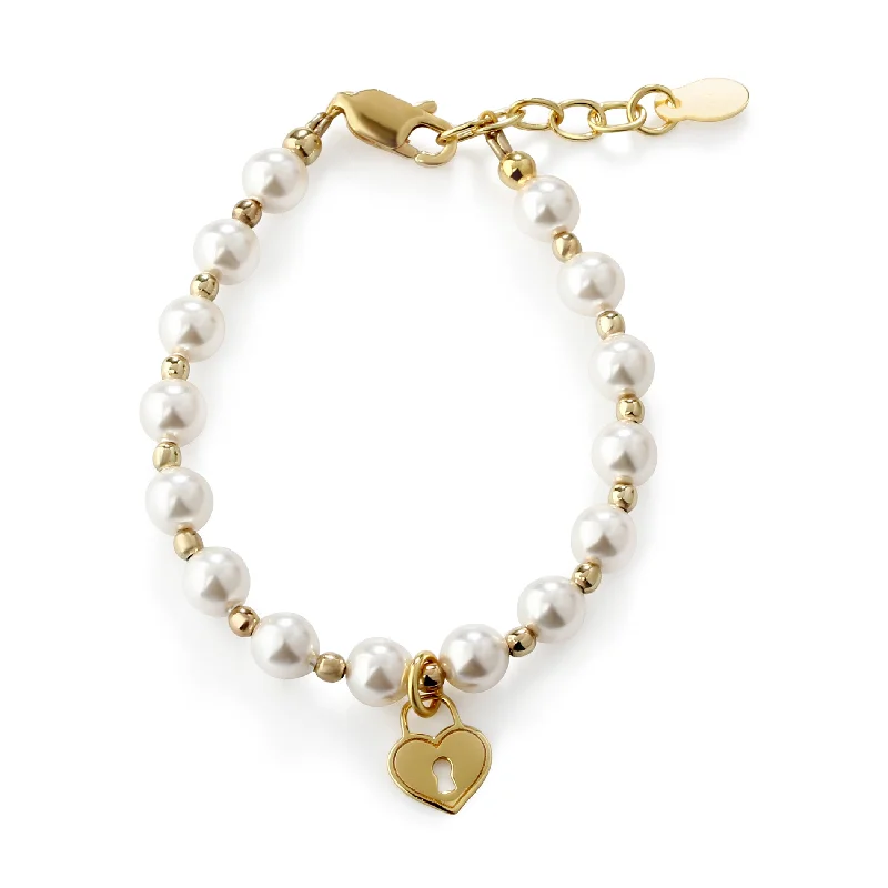 Elegant silver bracelets for women -14K Gold Plated Pearl Baby Bracelet with Locket for Kids