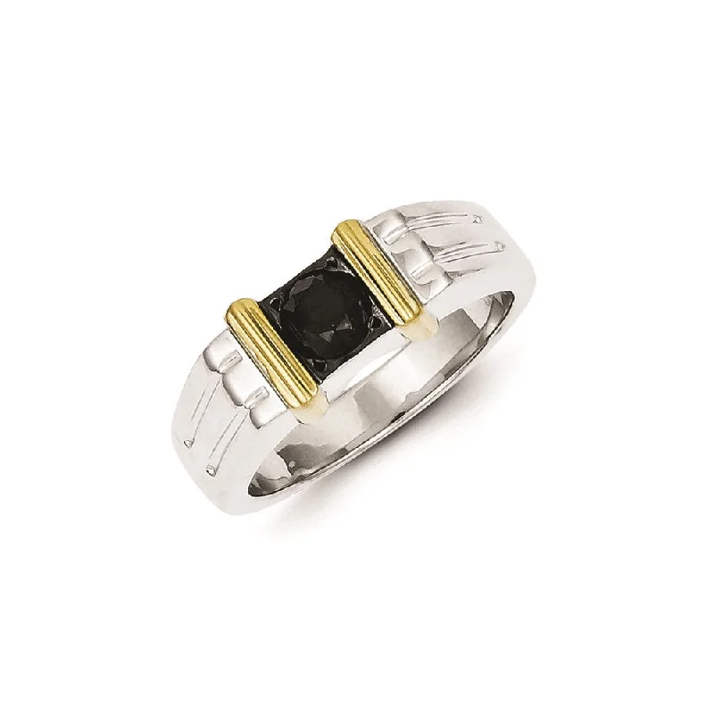 ladies rings for bold fashion -Sterling Silver and Gold Plated Black Diamond Square Men's Ring