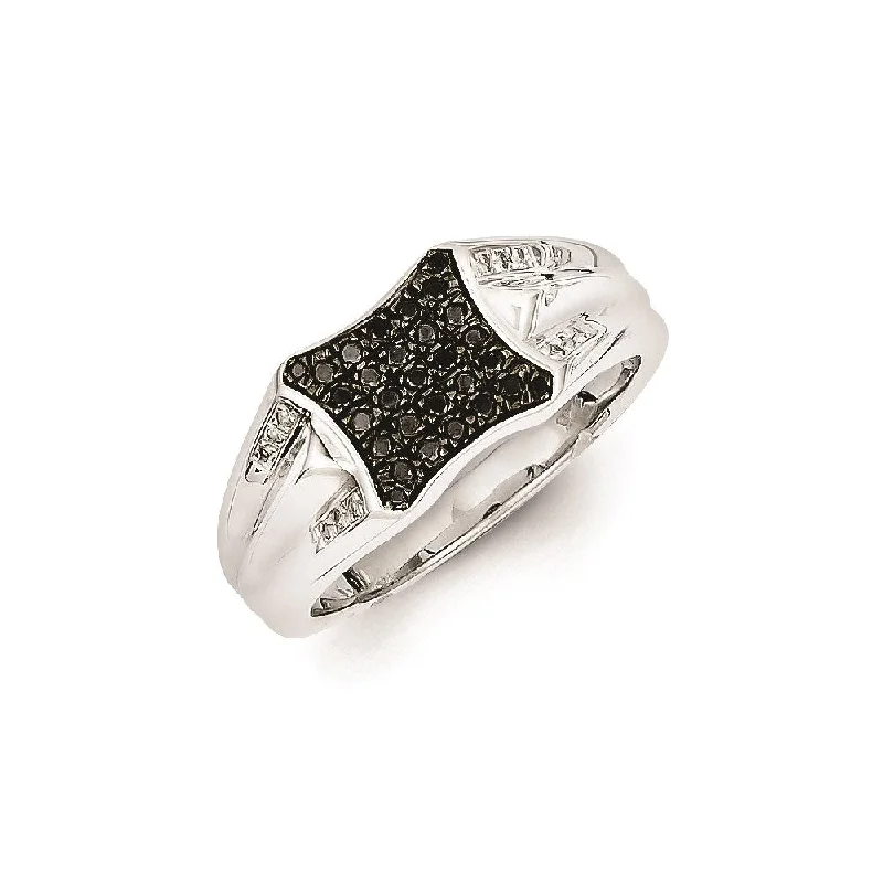 ladies rings heart shaped romance -Sterling Silver Rhodium Plated Black and White Diamond Men's Ring