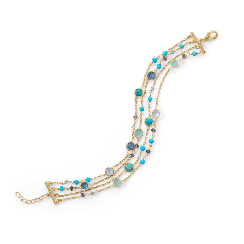 Elegant silver bracelets for women -18k Gold Multi Row Turquoise & Blue Topaz Multi Gemstone Bracelet