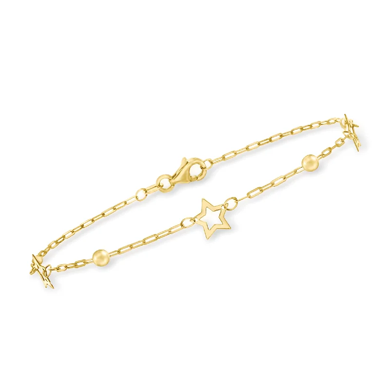 Elegant silver bracelets for women -Ross-Simons Italian 14kt Yellow Gold Paper Clip Link Star Station Bracelet