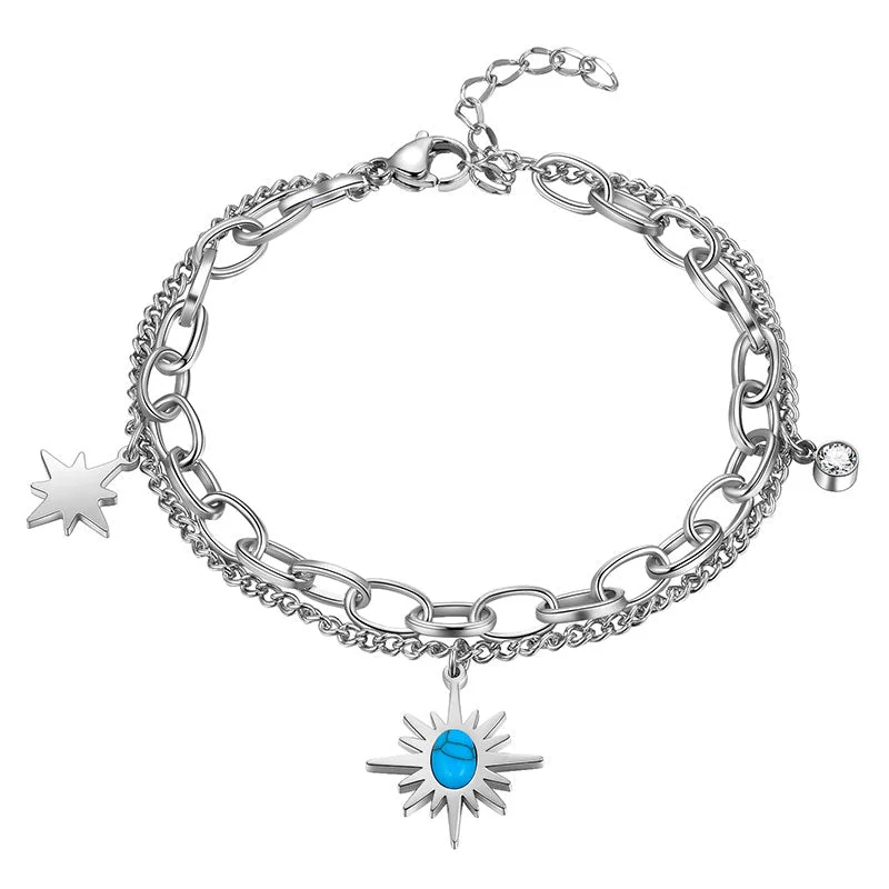 Modern tennis bracelets for women -Sun Star Link Bracelets Women Jewelry Stainless Steel