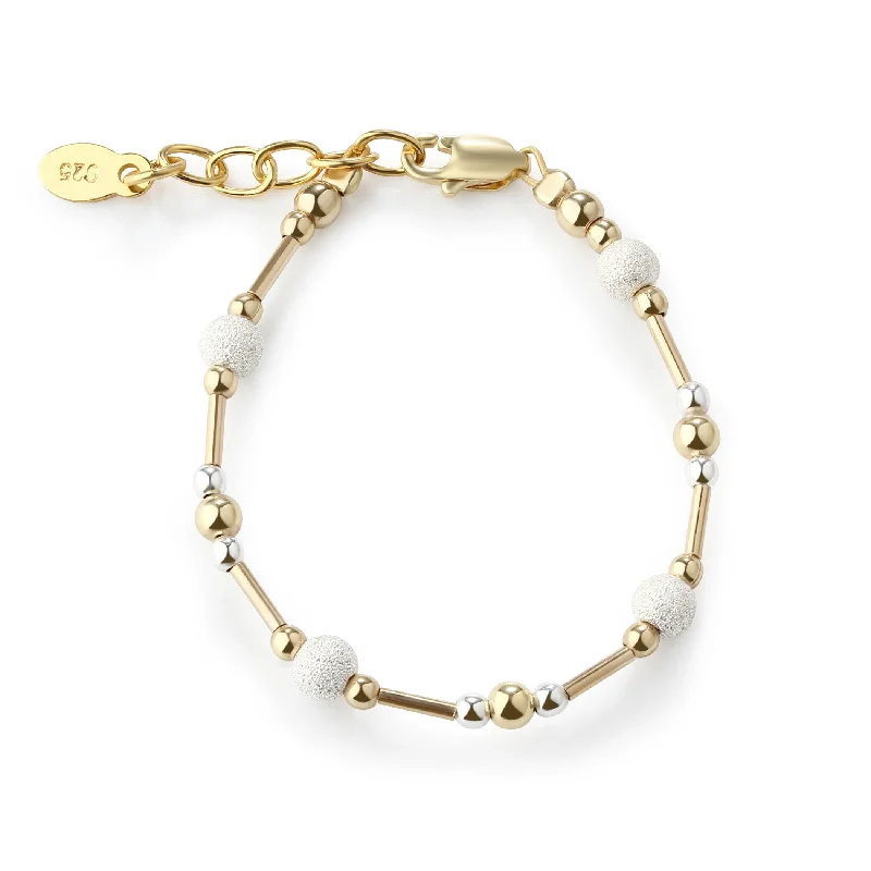 Ladies onyx bracelets -Little Girls 14K Gold-Plated Bracelet with Silver Stardust Beads