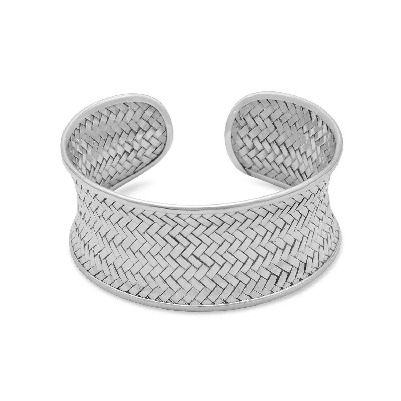 Dainty tennis bracelets for women -Sterling Silver Woven Cuff Bracelet