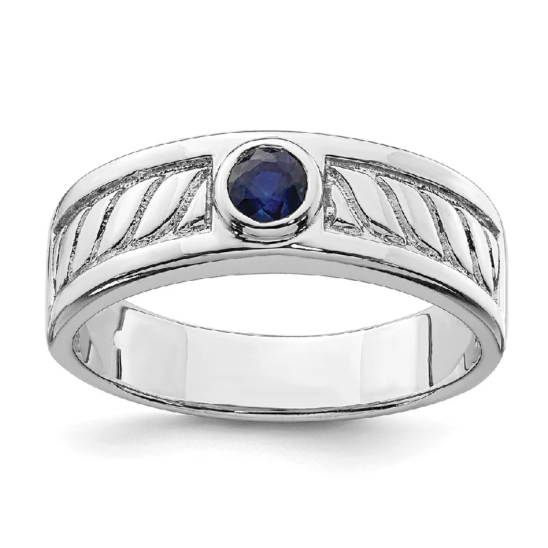 ladies rings with blue topaz -Sterling Silver Men's Blue Sapphire Ring