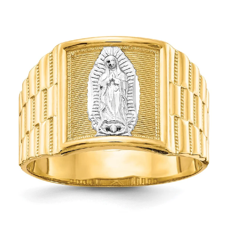 ladies rings with onyx black -10k Yellow Gold w/Rhodium Men's Our Lady of Guadalupe Ring